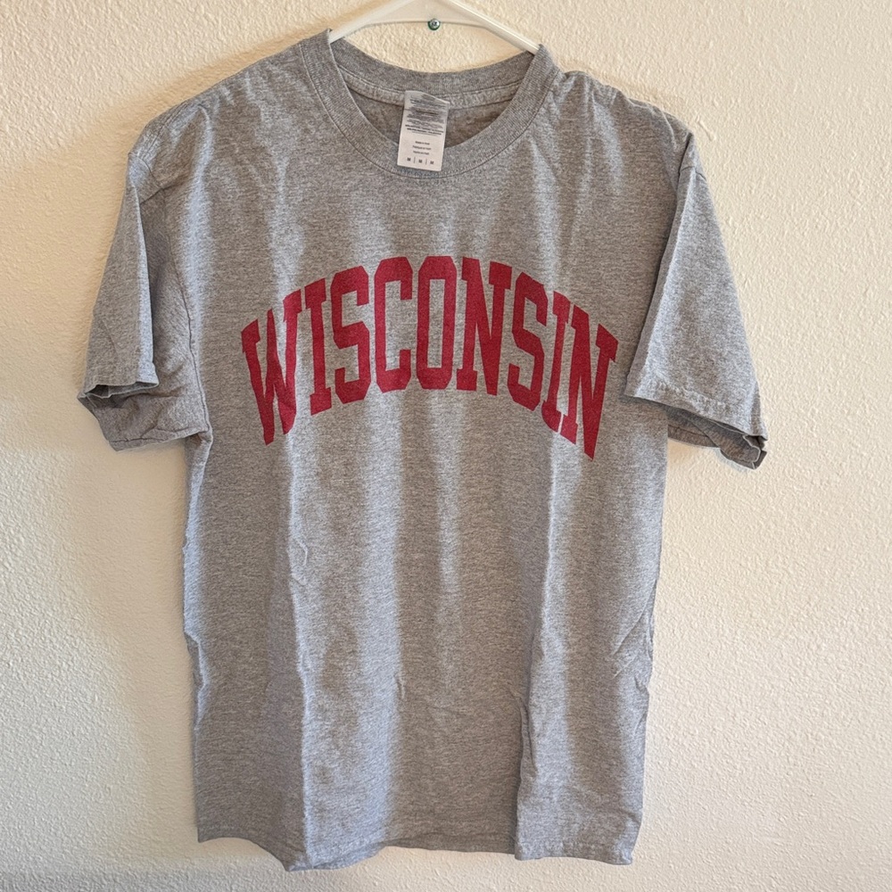Gildan Gray and Red Wisconsin Men's T-Shirt